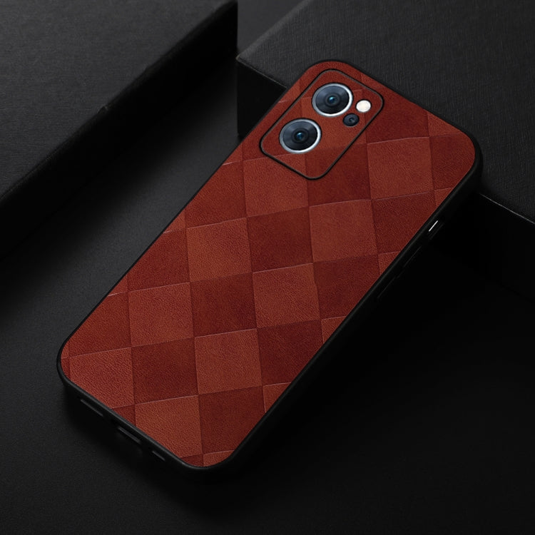 For OPPO Reno7 5G Chinese Version Weave Plaid PU Phone Case