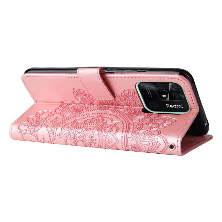 For Xiaomi Redmi 10C 4G/Redmi 10 India 7-petal Flowers Embossed Flip Leather Phone Case