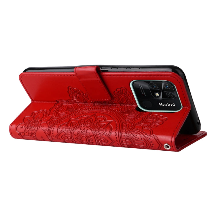For Xiaomi Redmi 10C 4G/Redmi 10 India 7-petal Flowers Embossed Flip Leather Phone Case