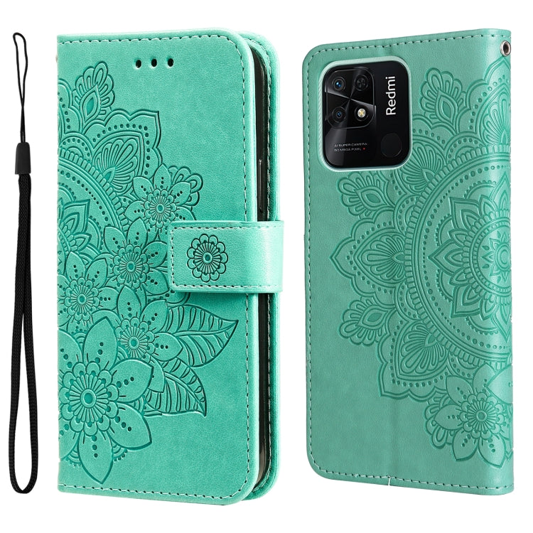 For Xiaomi Redmi 10C 4G/Redmi 10 India 7-petal Flowers Embossed Flip Leather Phone Case