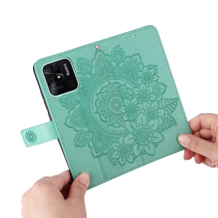 For Xiaomi Redmi 10C 4G/Redmi 10 India 7-petal Flowers Embossed Flip Leather Phone Case