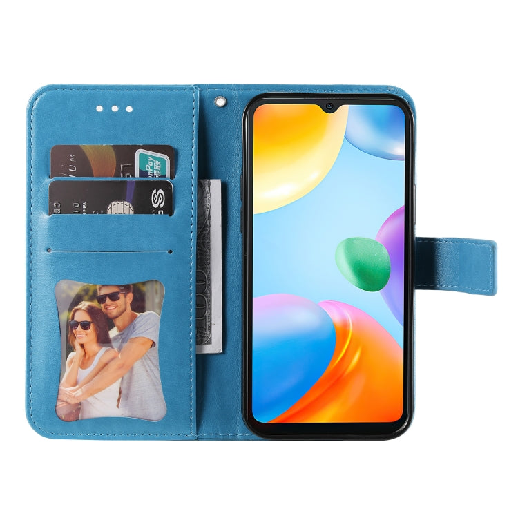 For Xiaomi Redmi 10C 4G/Redmi 10 India 7-petal Flowers Embossed Flip Leather Phone Case