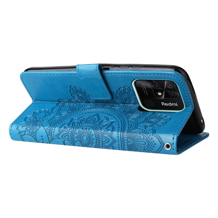 For Xiaomi Redmi 10C 4G/Redmi 10 India 7-petal Flowers Embossed Flip Leather Phone Case