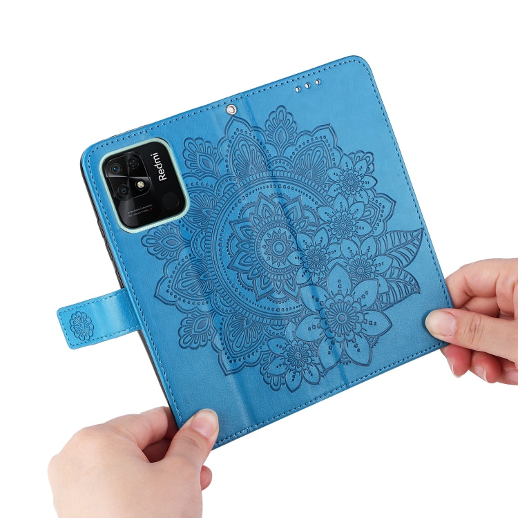 For Xiaomi Redmi 10C 4G/Redmi 10 India 7-petal Flowers Embossed Flip Leather Phone Case