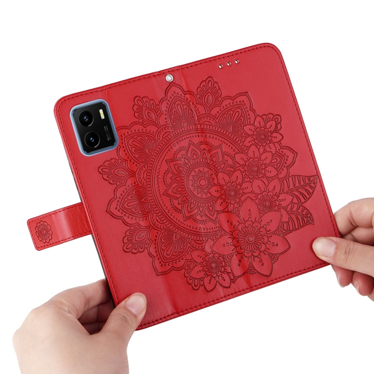 For vivo Y15S 2021/Y15A 7-petal Flowers Embossed Flip Leather Phone Case