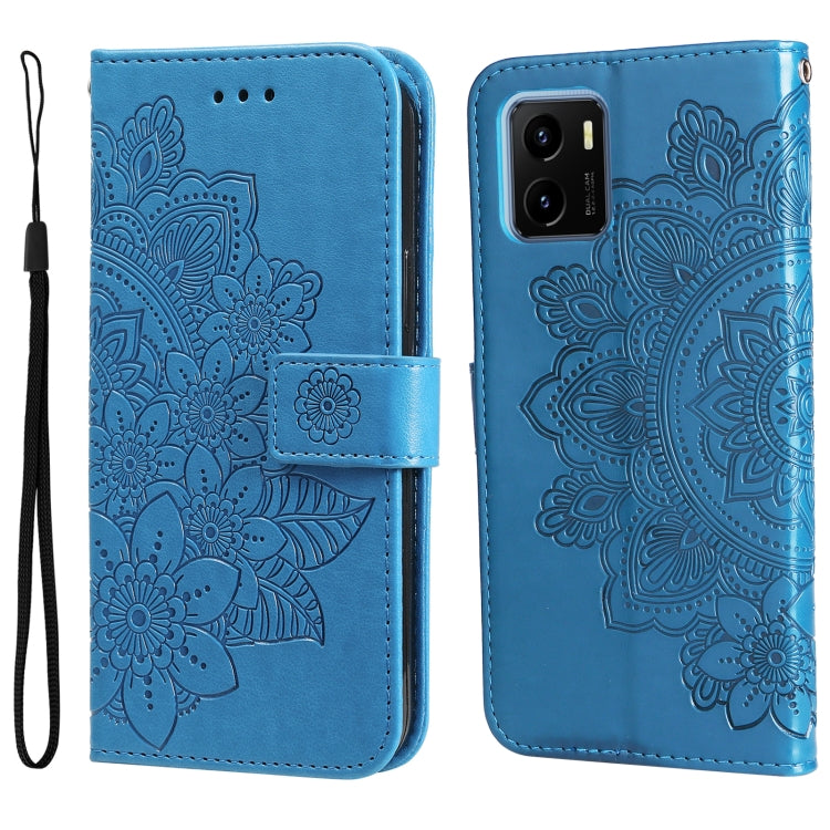 For vivo Y15S 2021/Y15A 7-petal Flowers Embossed Flip Leather Phone Case