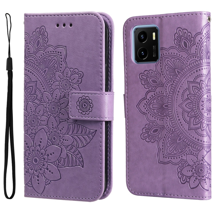 For vivo Y15S 2021/Y15A 7-petal Flowers Embossed Flip Leather Phone Case