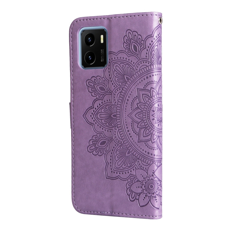 For vivo Y15S 2021/Y15A 7-petal Flowers Embossed Flip Leather Phone Case