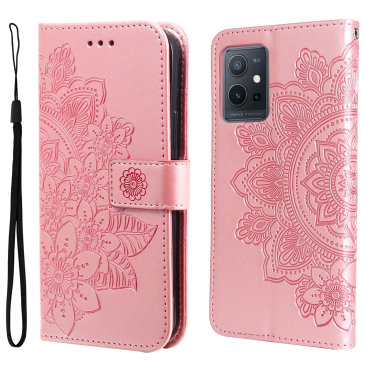 For vivo Y55 5G/Y75 5G/T1 5G 7-petal Flowers Embossed Flip Leather Phone Case