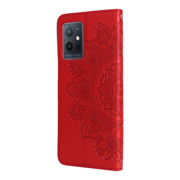 For vivo Y55 5G/Y75 5G/T1 5G 7-petal Flowers Embossed Flip Leather Phone Case