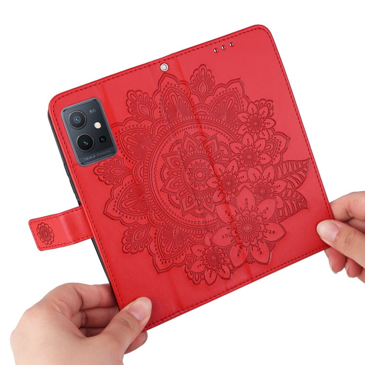 For vivo Y55 5G/Y75 5G/T1 5G 7-petal Flowers Embossed Flip Leather Phone Case