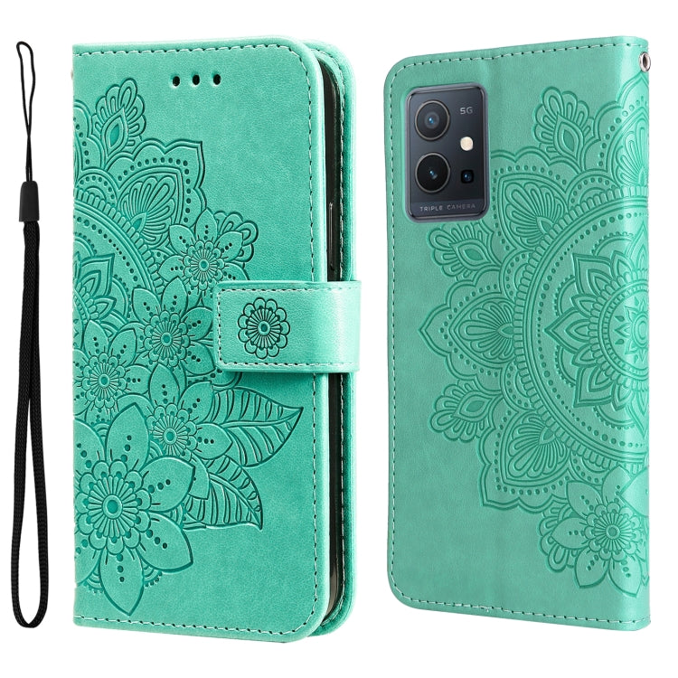 For vivo Y55 5G/Y75 5G/T1 5G 7-petal Flowers Embossed Flip Leather Phone Case