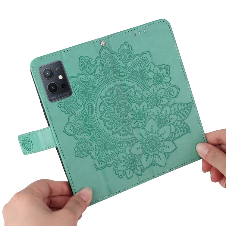 For vivo Y55 5G/Y75 5G/T1 5G 7-petal Flowers Embossed Flip Leather Phone Case