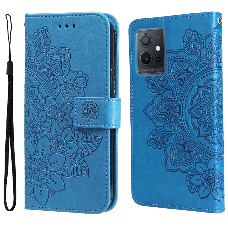 For vivo Y55 5G/Y75 5G/T1 5G 7-petal Flowers Embossed Flip Leather Phone Case