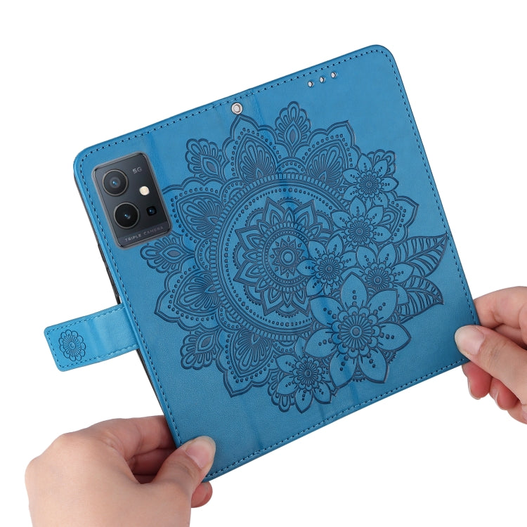 For vivo Y55 5G/Y75 5G/T1 5G 7-petal Flowers Embossed Flip Leather Phone Case