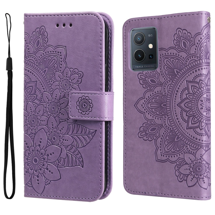For vivo Y55 5G/Y75 5G/T1 5G 7-petal Flowers Embossed Flip Leather Phone Case