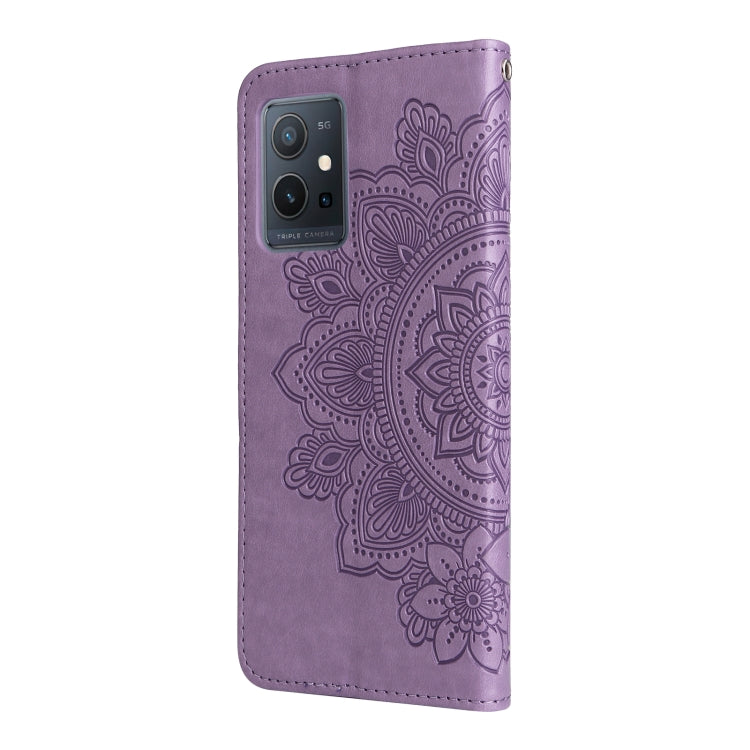 For vivo Y55 5G/Y75 5G/T1 5G 7-petal Flowers Embossed Flip Leather Phone Case