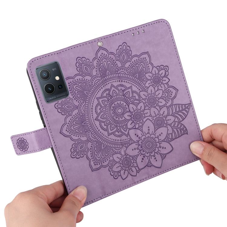 For vivo Y55 5G/Y75 5G/T1 5G 7-petal Flowers Embossed Flip Leather Phone Case