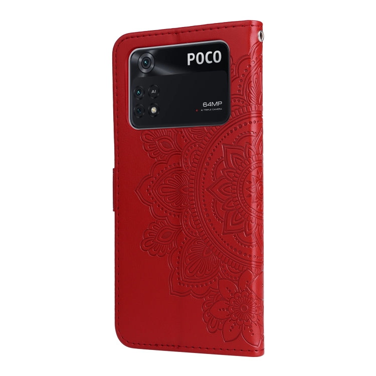 For Xiaomi Poco M4 Pro 4G 7-petal Flowers Embossed Flip Leather Phone Case