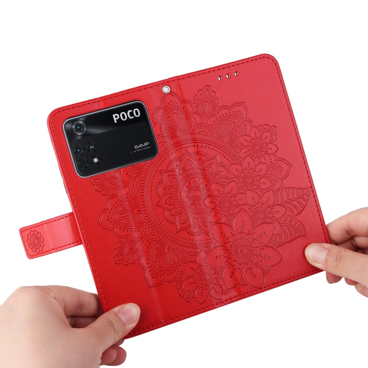 For Xiaomi Poco M4 Pro 4G 7-petal Flowers Embossed Flip Leather Phone Case