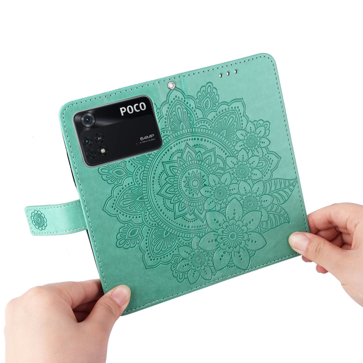 For Xiaomi Poco M4 Pro 4G 7-petal Flowers Embossed Flip Leather Phone Case