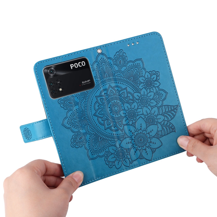 For Xiaomi Poco M4 Pro 4G 7-petal Flowers Embossed Flip Leather Phone Case