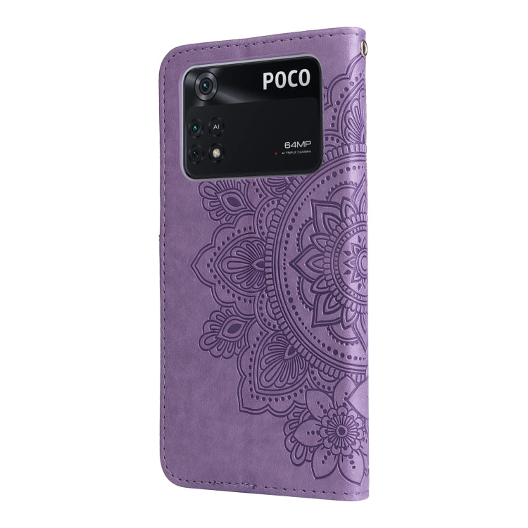 For Xiaomi Poco M4 Pro 4G 7-petal Flowers Embossed Flip Leather Phone Case
