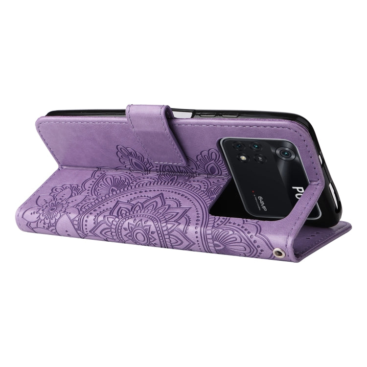 For Xiaomi Poco M4 Pro 4G 7-petal Flowers Embossed Flip Leather Phone Case