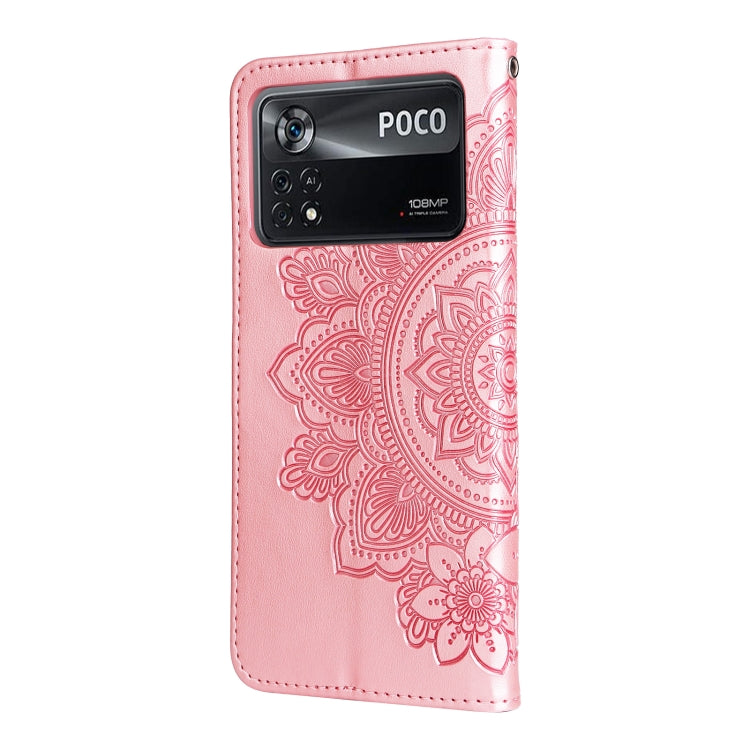 For Xiaomi Poco X4 Pro 5G 7-petal Flowers Embossed Flip Leather Phone Case