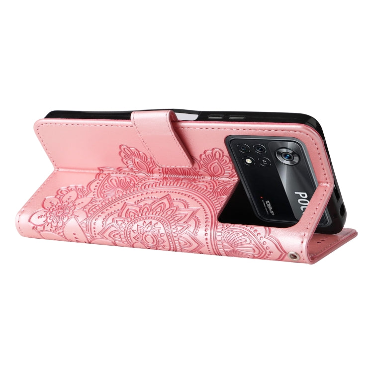 For Xiaomi Poco X4 Pro 5G 7-petal Flowers Embossed Flip Leather Phone Case