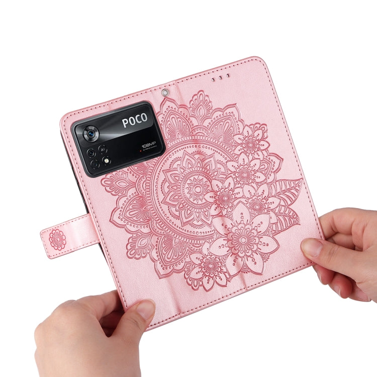 For Xiaomi Poco X4 Pro 5G 7-petal Flowers Embossed Flip Leather Phone Case