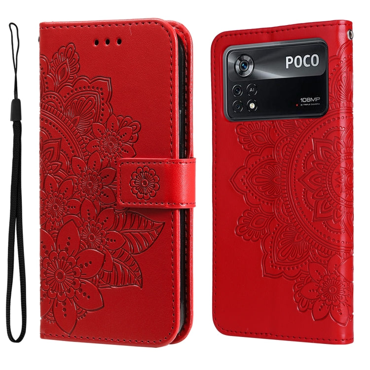For Xiaomi Poco X4 Pro 5G 7-petal Flowers Embossed Flip Leather Phone Case