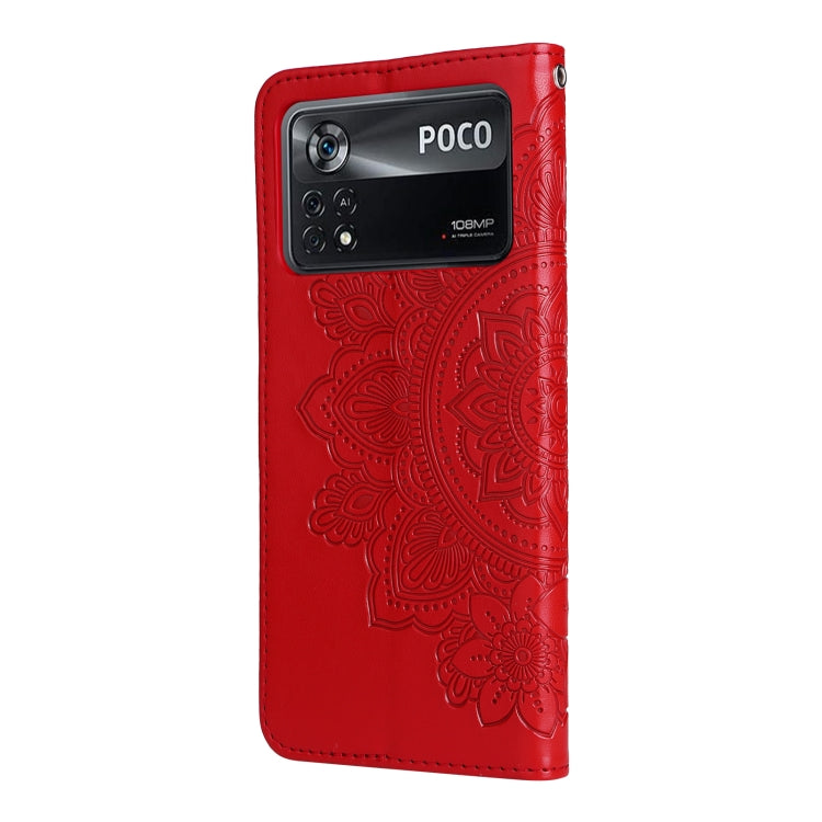 For Xiaomi Poco X4 Pro 5G 7-petal Flowers Embossed Flip Leather Phone Case