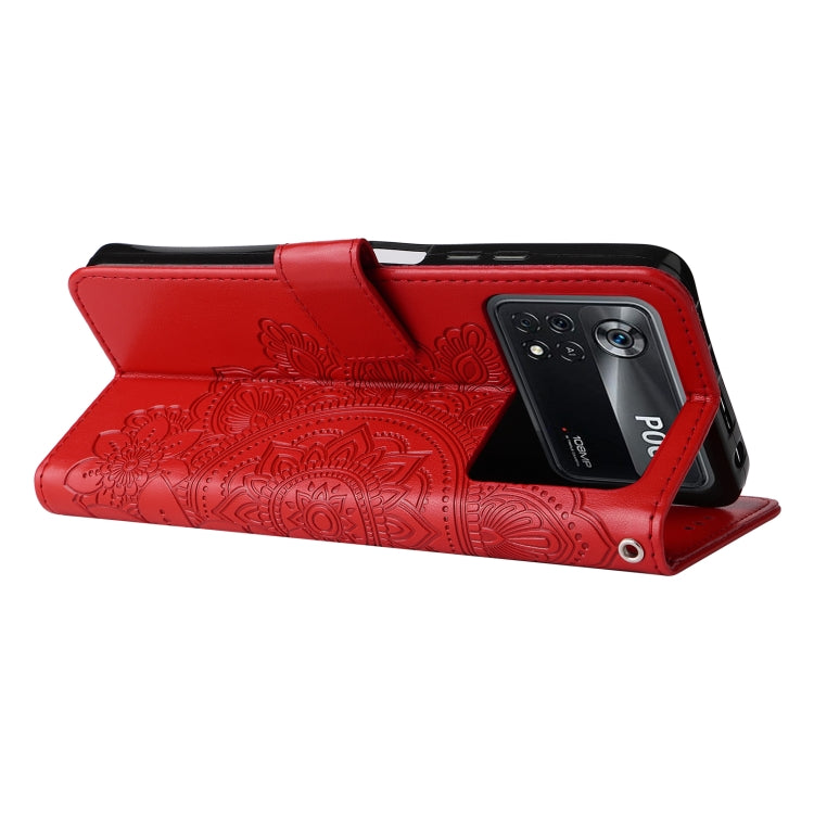 For Xiaomi Poco X4 Pro 5G 7-petal Flowers Embossed Flip Leather Phone Case