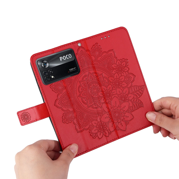 For Xiaomi Poco X4 Pro 5G 7-petal Flowers Embossed Flip Leather Phone Case