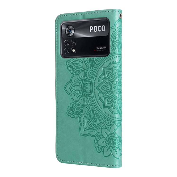 For Xiaomi Poco X4 Pro 5G 7-petal Flowers Embossed Flip Leather Phone Case