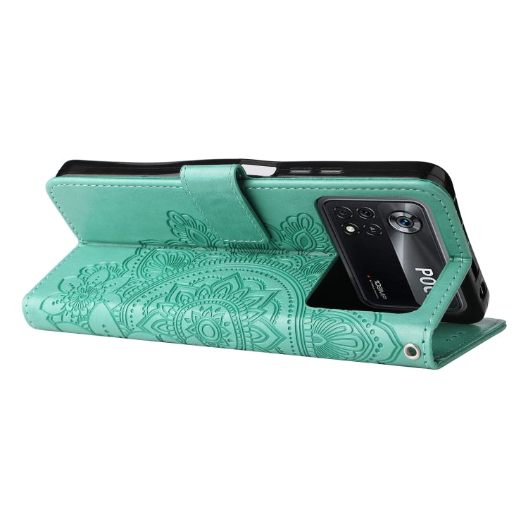 For Xiaomi Poco X4 Pro 5G 7-petal Flowers Embossed Flip Leather Phone Case