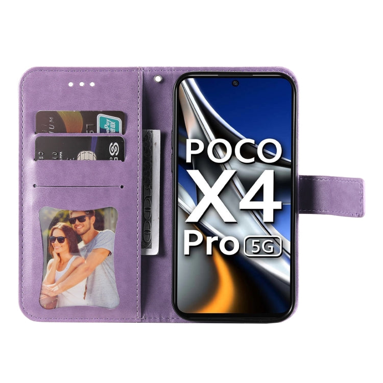 For Xiaomi Poco X4 Pro 5G 7-petal Flowers Embossed Flip Leather Phone Case