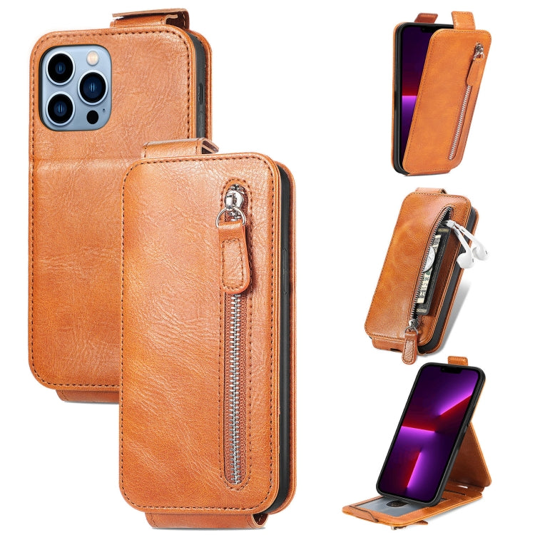 For iPhone 13 Pro Zipper Wallet Vertical Flip Leather Phone Case