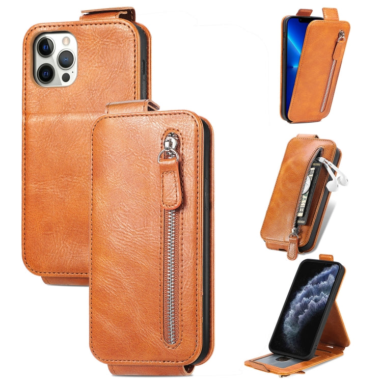 Zipper Wallet Vertical Flip Leather Phone Case For iPhone 12 / 12 Pro