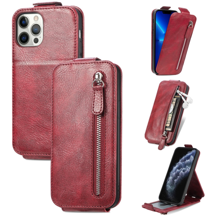 Zipper Wallet Vertical Flip Leather Phone Case For iPhone 12 / 12 Pro