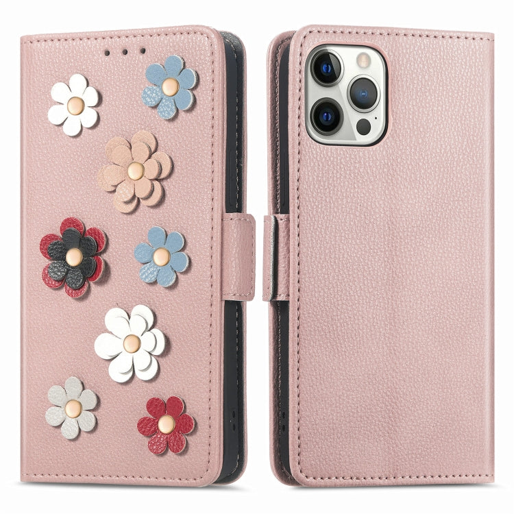 Stereoscopic Flowers Leather Phone Case For iPhone 12 / 12 Pro