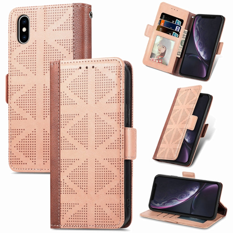 For iPhone XS Max Grid Leather Flip Phone Case