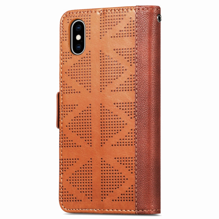 For iPhone XS Max Grid Leather Flip Phone Case
