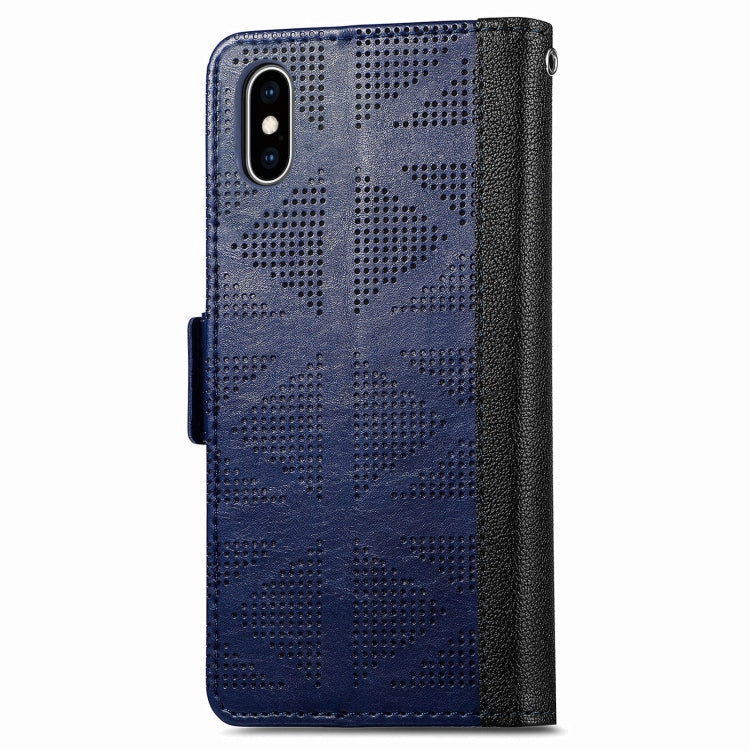 Grid Leather Flip Phone Case For iPhone XS / X