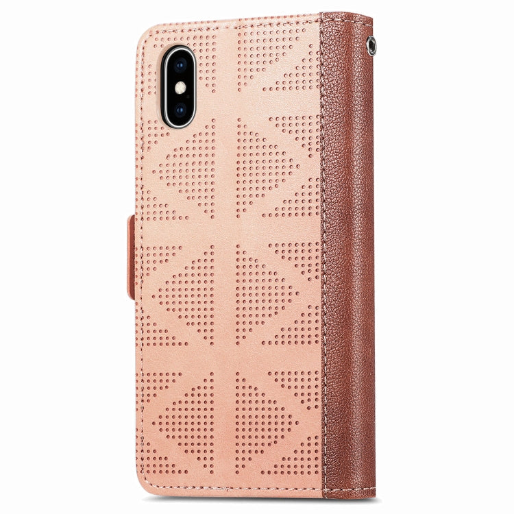 Grid Leather Flip Phone Case For iPhone XS / X