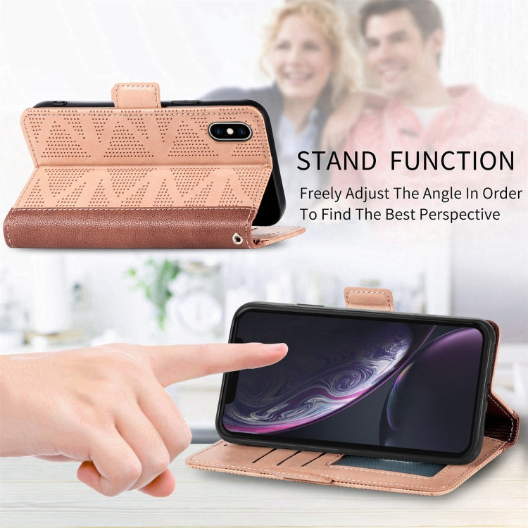 Grid Leather Flip Phone Case For iPhone XS / X