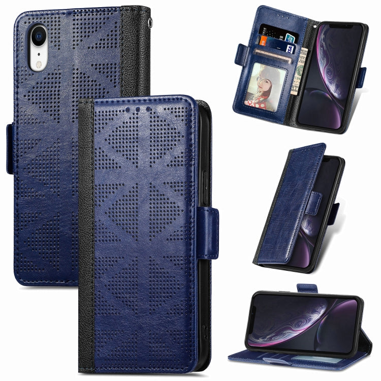 For iPhone XR Grid Leather Flip Phone Case