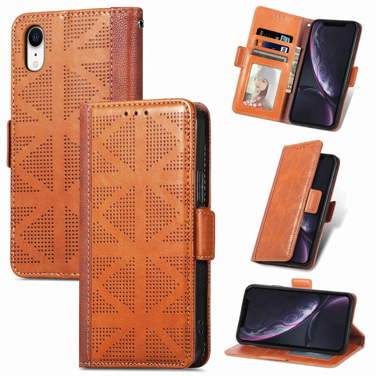 For iPhone XR Grid Leather Flip Phone Case