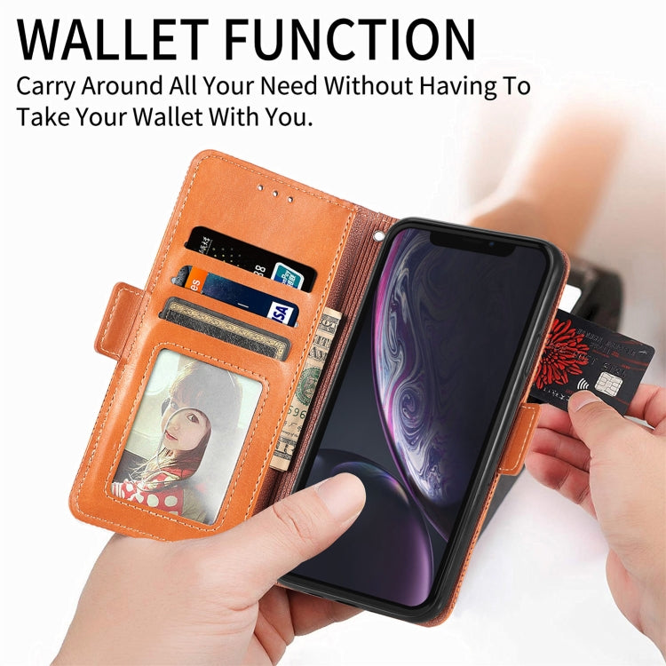 For iPhone XR Grid Leather Flip Phone Case